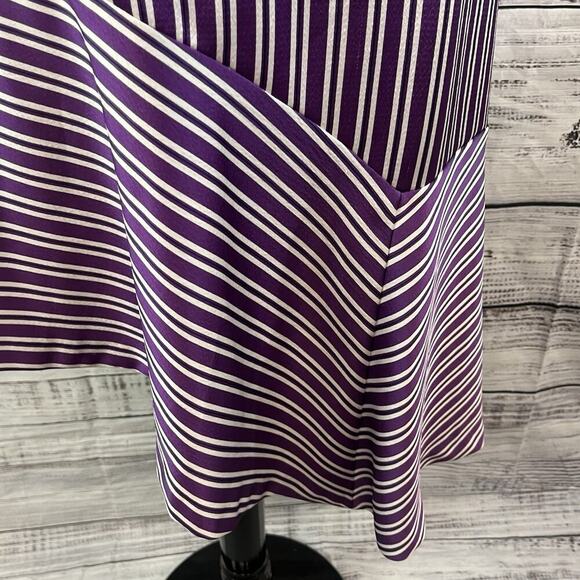 Banana Republic Skirt size 12 Purple White Striped Satin Asymmetrical Career - Picture 4 of 8